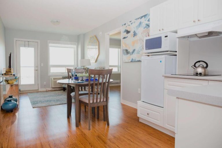 Living room, kitchen and dining room